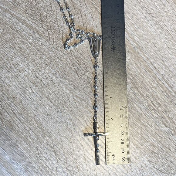 VINTAGE ALL STERLING SILVER ROSARY by CREED - 24 G 17” - CLASSIC ELEGANCE - Picture 11 of 11